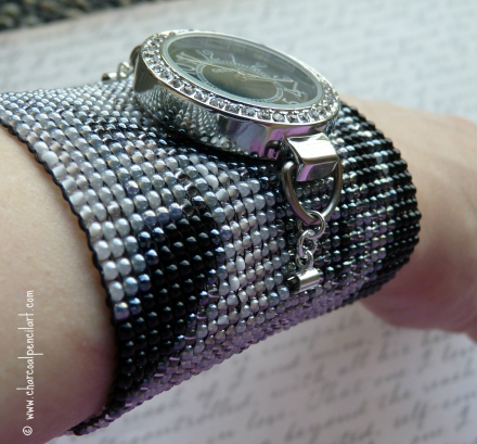 'The Left Side of Leonard Nimoy' Beaded Wide Cuff Bracelet with Buttonholes for a cufflink and a Removable Watch Face